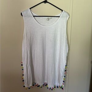 XL, White tank top / cover up with colorful poms on side. From CATO’s